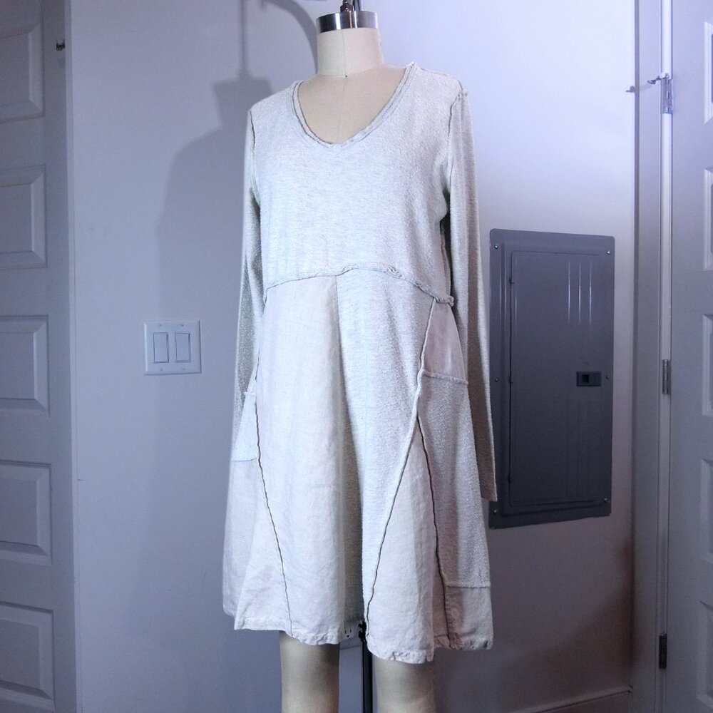 Anthropologie Maeve Northwood Linen Patchwork Swing Dress Cream Size M